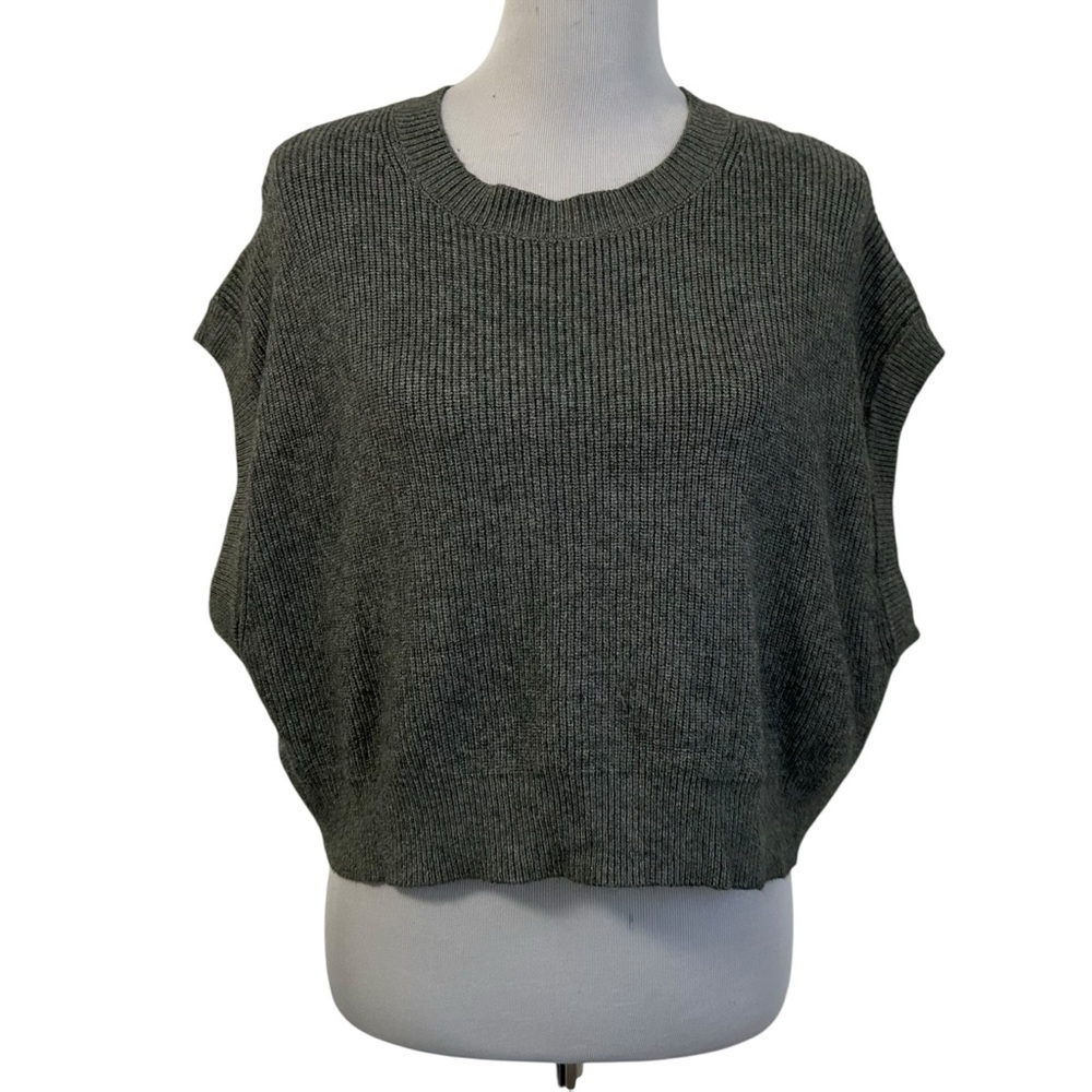 Nina Kendosa Paris Womens Ribbed Sleeveless Cropped Sweater Lg/XL Gray Oversized